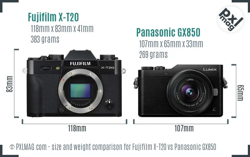 Fujifilm X-T20 vs Panasonic GX850 size comparison