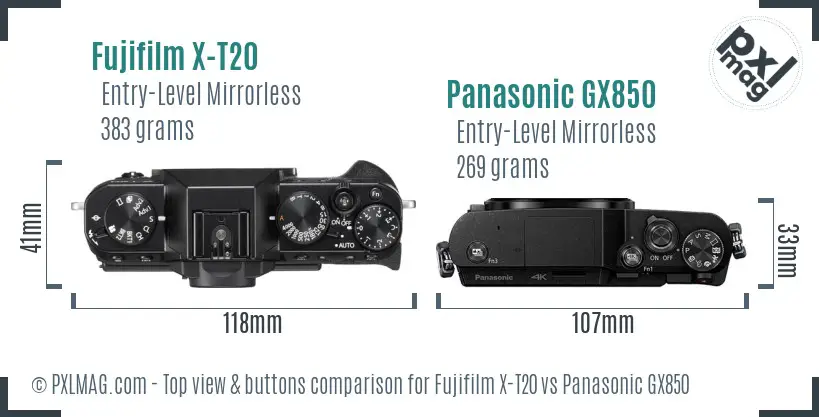 Fujifilm X-T20 vs Panasonic GX850 top view buttons comparison