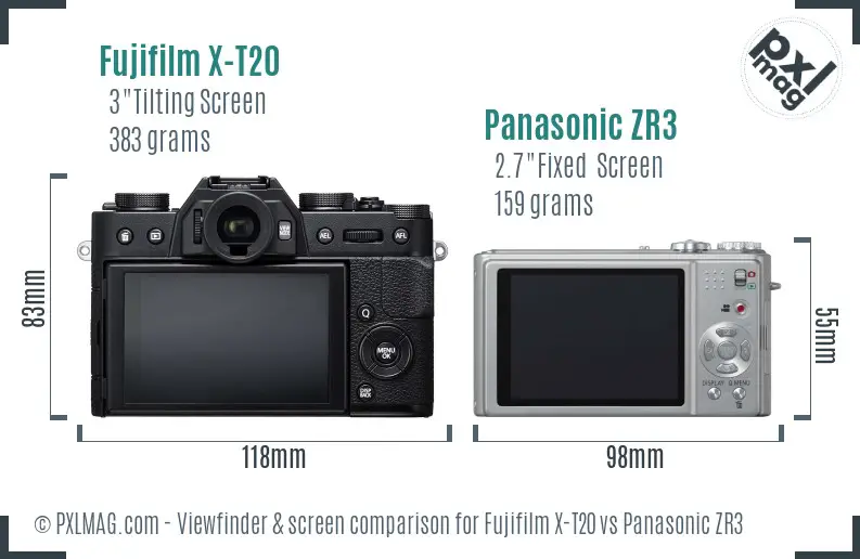Fujifilm X-T20 vs Panasonic ZR3 Screen and Viewfinder comparison