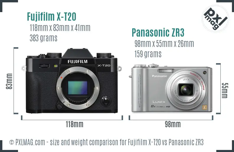 Fujifilm X-T20 vs Panasonic ZR3 size comparison
