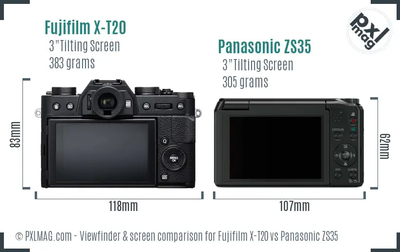 Fujifilm X-T20 vs Panasonic ZS35 Screen and Viewfinder comparison