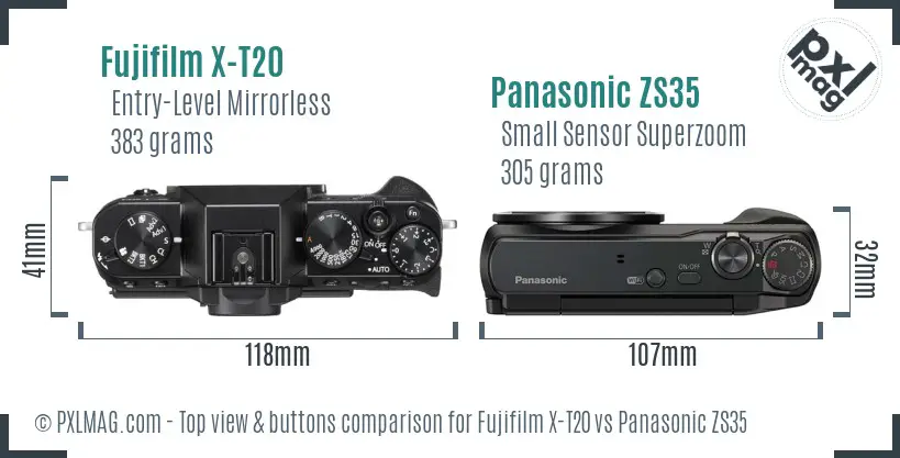 Fujifilm X-T20 vs Panasonic ZS35 top view buttons comparison