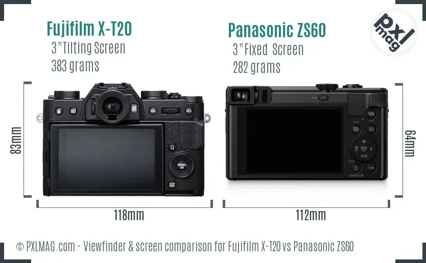 Fujifilm X-T20 vs Panasonic ZS60 Screen and Viewfinder comparison