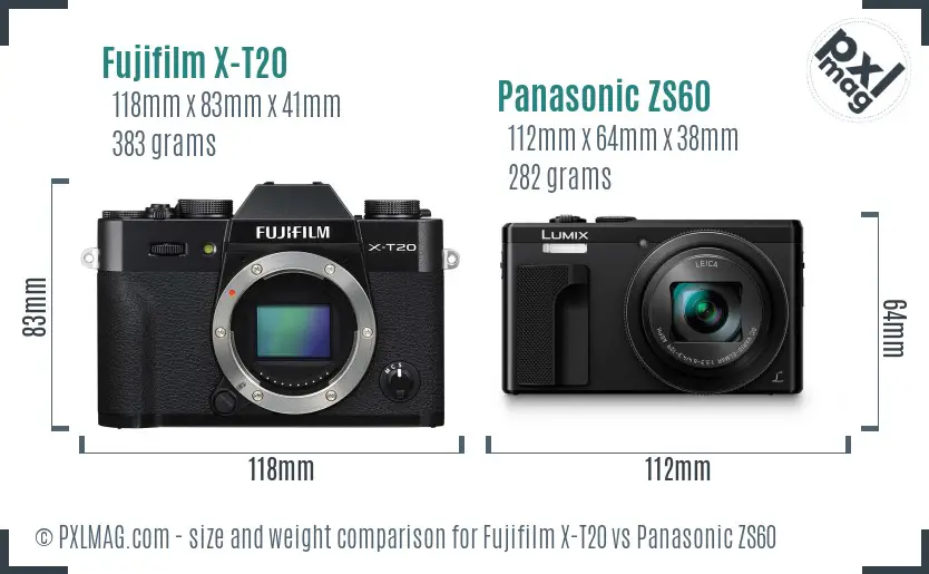 Fujifilm X-T20 vs Panasonic ZS60 size comparison
