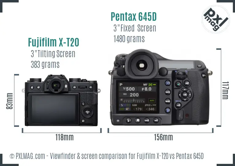 Fujifilm X-T20 vs Pentax 645D Screen and Viewfinder comparison
