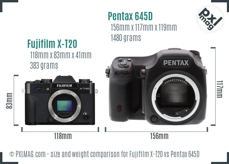 Fujifilm X-T20 vs Pentax 645D size comparison