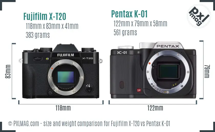 Fujifilm X-T20 vs Pentax K-01 size comparison