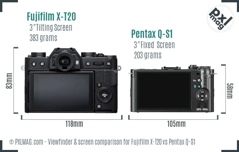 Fujifilm X-T20 vs Pentax Q-S1 Screen and Viewfinder comparison Fujifilm X-T20 vs Pentax Q-S1 Screen and Viewfinder comparison