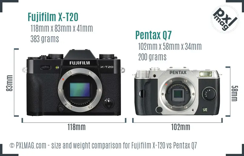 Fujifilm X-T20 vs Pentax Q7 size comparison