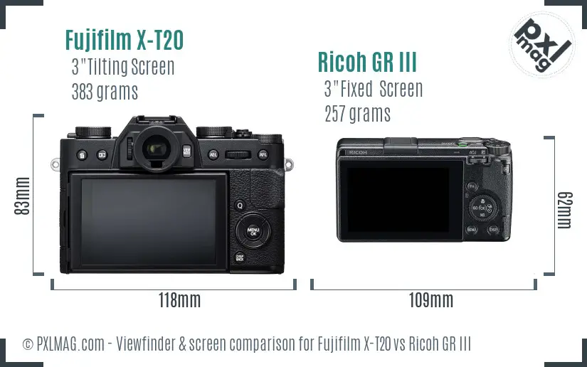 Fujifilm X-T20 vs Ricoh GR III Screen and Viewfinder comparison