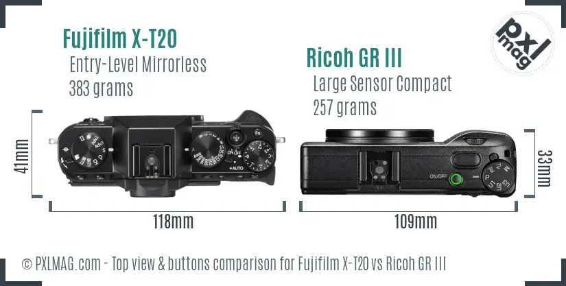 Fujifilm X-T20 vs Ricoh GR III top view buttons comparison