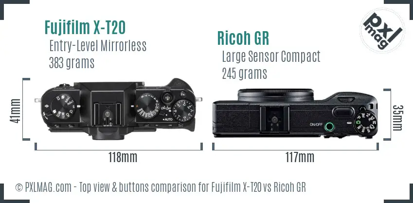 Fujifilm X-T20 vs Ricoh GR top view buttons comparison Fujifilm X-T20 vs Ricoh GR top view buttons comparison