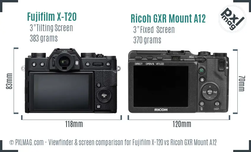 Fujifilm X-T20 vs Ricoh GXR Mount A12 Screen and Viewfinder comparison