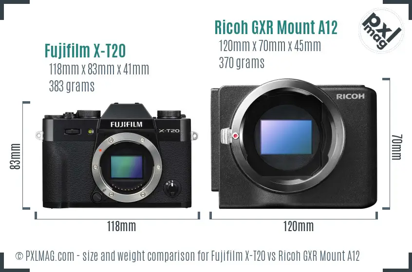 Fujifilm X-T20 vs Ricoh GXR Mount A12 size comparison