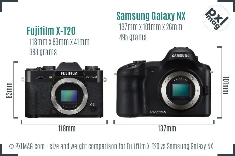 Fujifilm X-T20 vs Samsung Galaxy NX size comparison