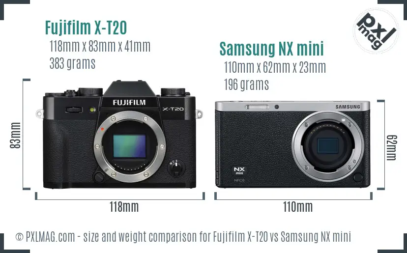 Fujifilm X-T20 vs Samsung NX mini size comparison