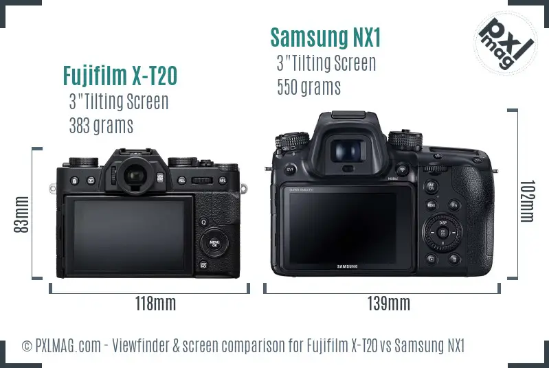 Fujifilm X-T20 vs Samsung NX1 Screen and Viewfinder comparison