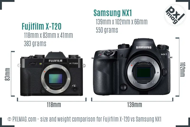 Fujifilm X-T20 vs Samsung NX1 size comparison