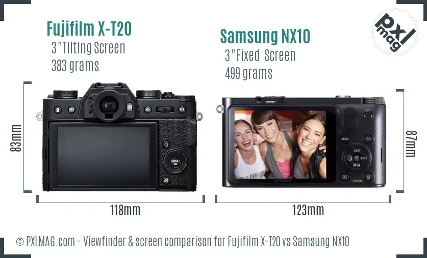 Fujifilm X-T20 vs Samsung NX10 Screen and Viewfinder comparison