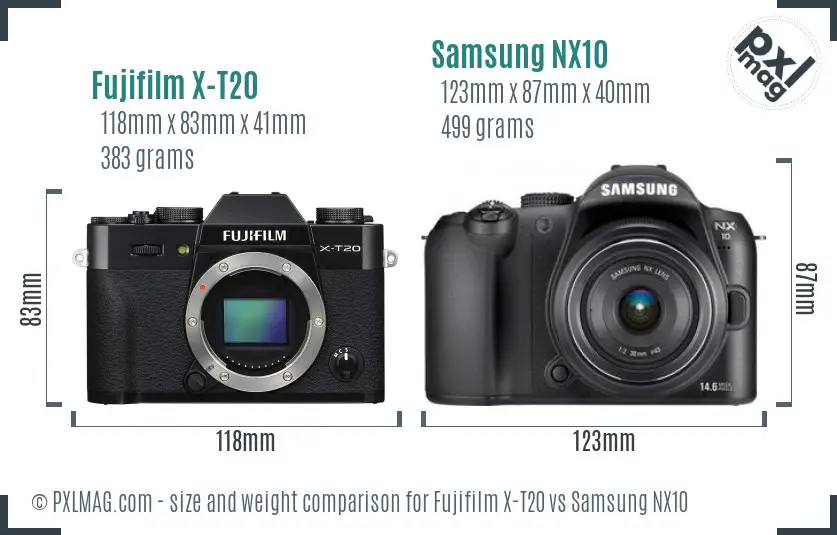 Fujifilm X-T20 vs Samsung NX10 size comparison