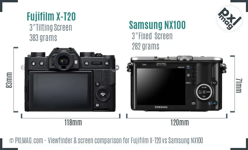 Fujifilm X-T20 vs Samsung NX100 Screen and Viewfinder comparison