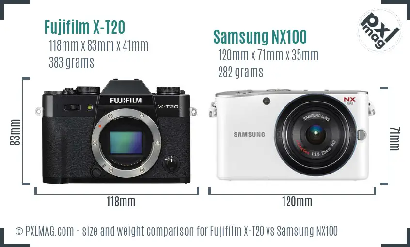 Fujifilm X-T20 vs Samsung NX100 size comparison