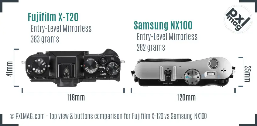 Fujifilm X-T20 vs Samsung NX100 top view buttons comparison