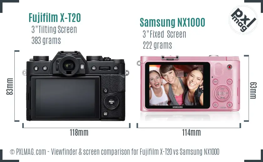 Fujifilm X-T20 vs Samsung NX1000 Screen and Viewfinder comparison
