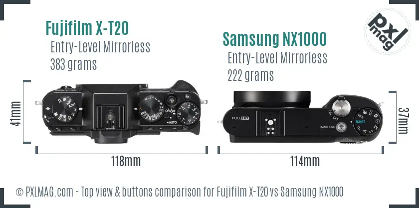 Fujifilm X-T20 vs Samsung NX1000 top view buttons comparison