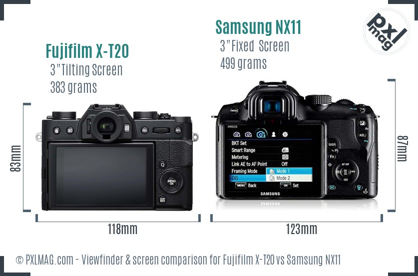 Fujifilm X-T20 vs Samsung NX11 Screen and Viewfinder comparison