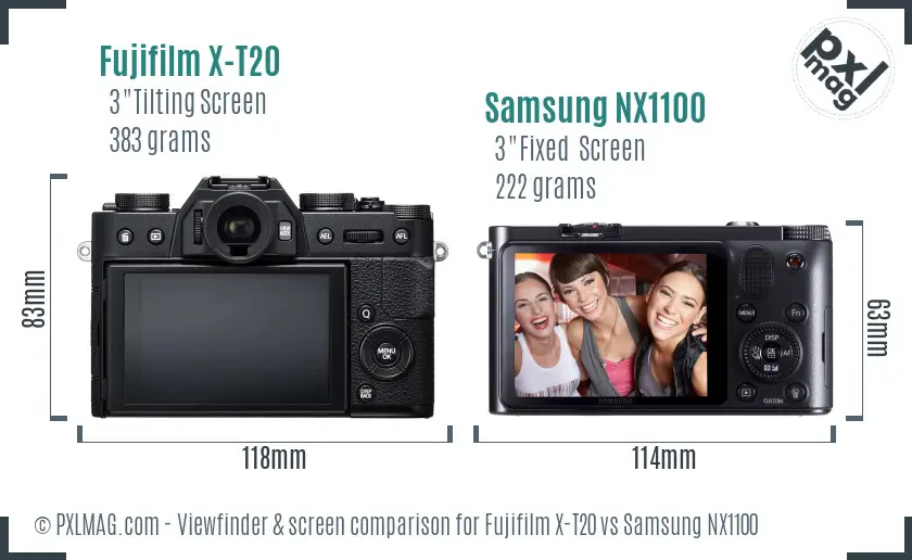 Fujifilm X-T20 vs Samsung NX1100 Screen and Viewfinder comparison