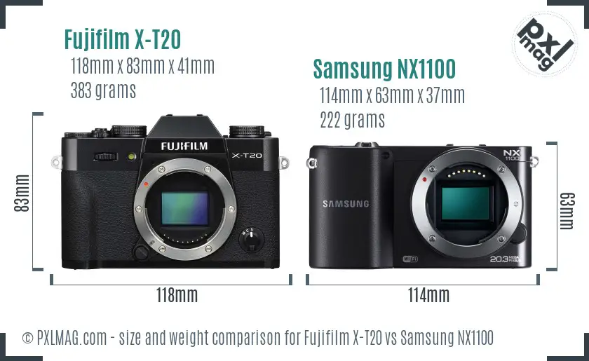 Fujifilm X-T20 vs Samsung NX1100 size comparison