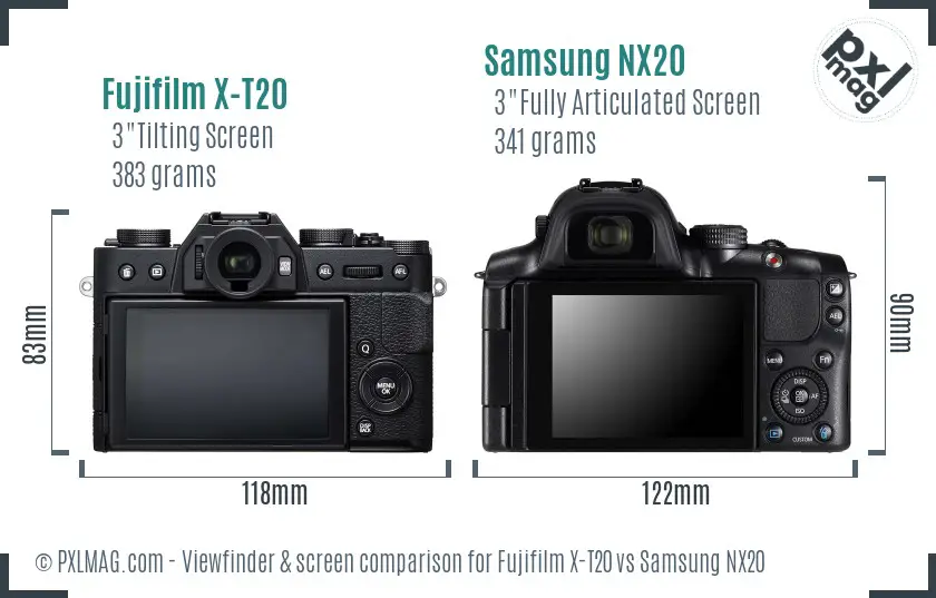 Fujifilm X-T20 vs Samsung NX20 Screen and Viewfinder comparison