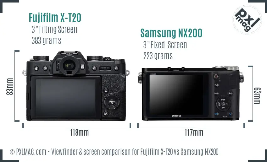 Fujifilm X-T20 vs Samsung NX200 Screen and Viewfinder comparison