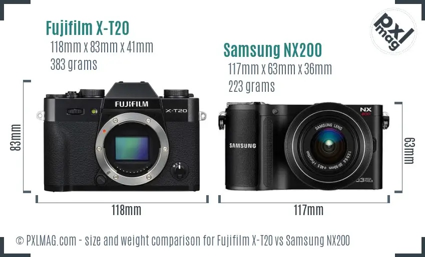Fujifilm X-T20 vs Samsung NX200 size comparison