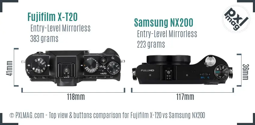 Fujifilm X-T20 vs Samsung NX200 top view buttons comparison