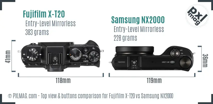 Fujifilm X-T20 vs Samsung NX2000 top view buttons comparison