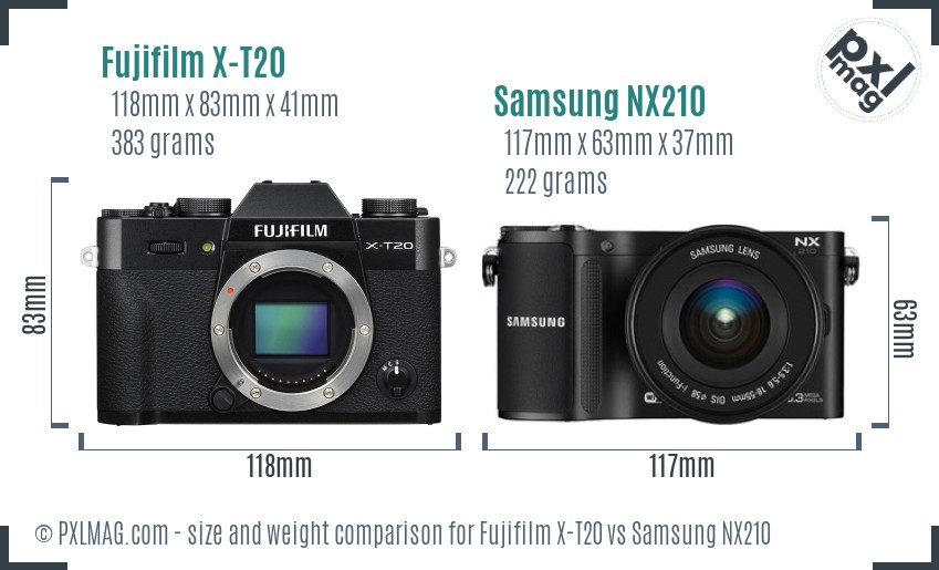 Fujifilm X-T20 vs Samsung NX210 size comparison
