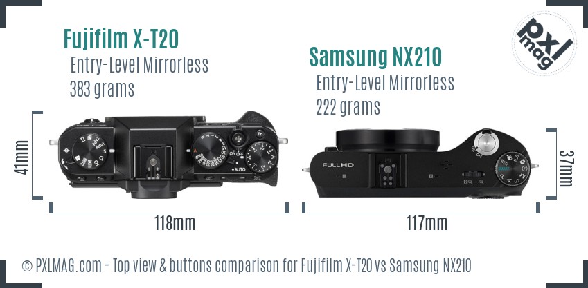 Fujifilm X-T20 vs Samsung NX210 top view buttons comparison