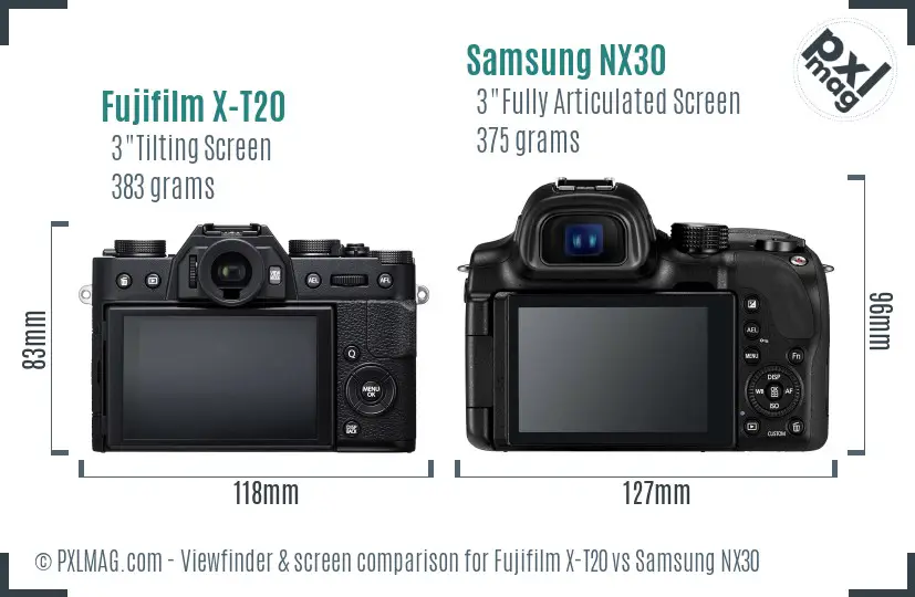 Fujifilm X-T20 vs Samsung NX30 Screen and Viewfinder comparison Fujifilm X-T20 vs Samsung NX30 Screen and Viewfinder comparison