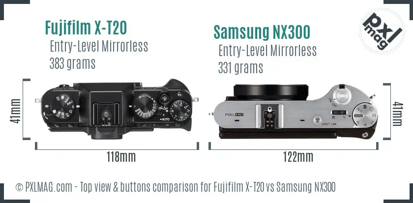 Fujifilm X-T20 vs Samsung NX300 top view buttons comparison