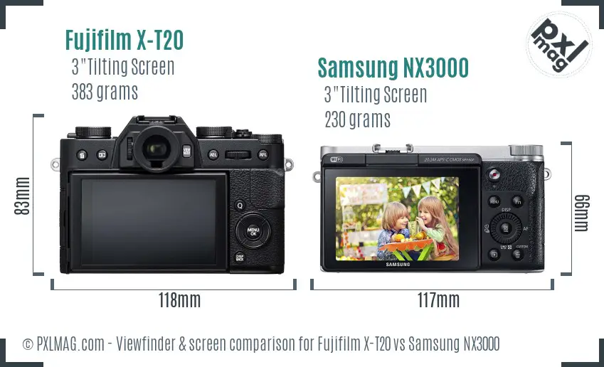 Fujifilm X-T20 vs Samsung NX3000 Screen and Viewfinder comparison