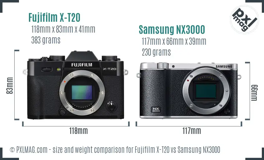 Fujifilm X-T20 vs Samsung NX3000 size comparison