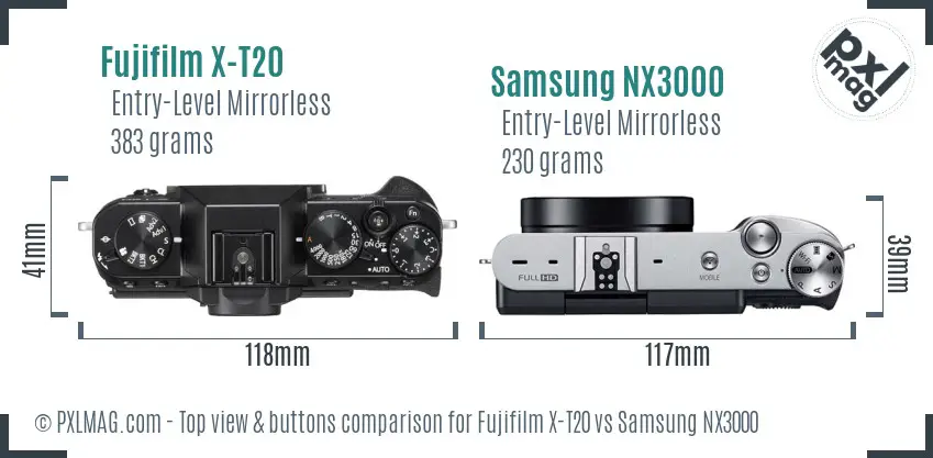 Fujifilm X-T20 vs Samsung NX3000 top view buttons comparison