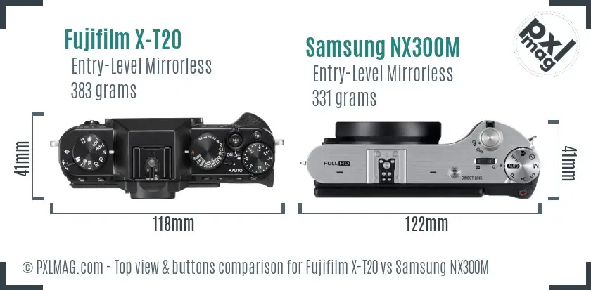 Fujifilm X-T20 vs Samsung NX300M top view buttons comparison