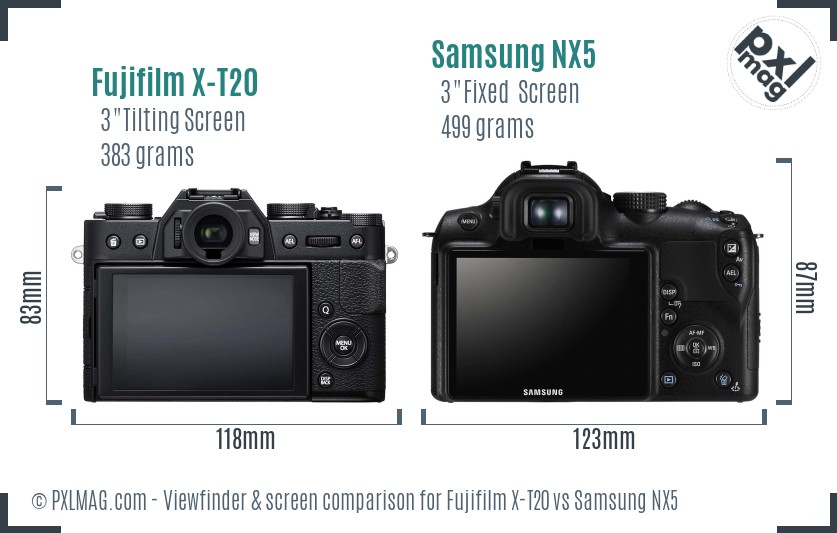 Fujifilm X-T20 vs Samsung NX5 Screen and Viewfinder comparison