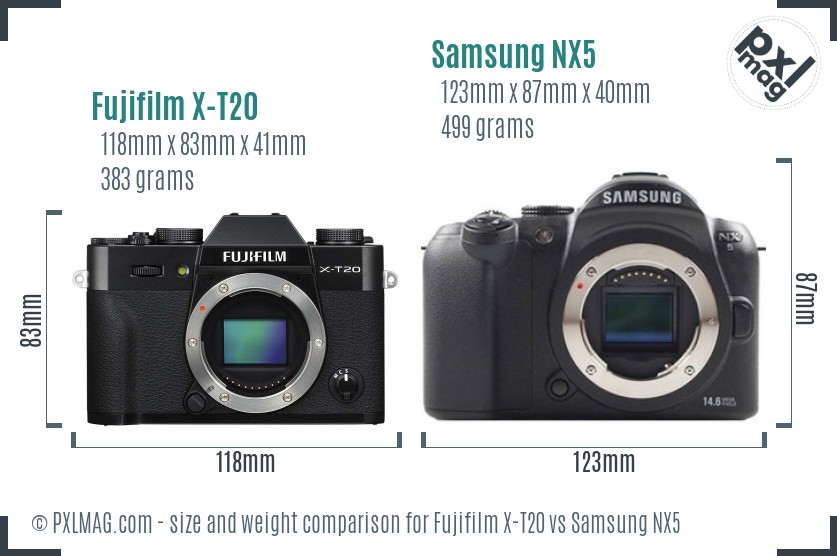 Fujifilm X-T20 vs Samsung NX5 size comparison