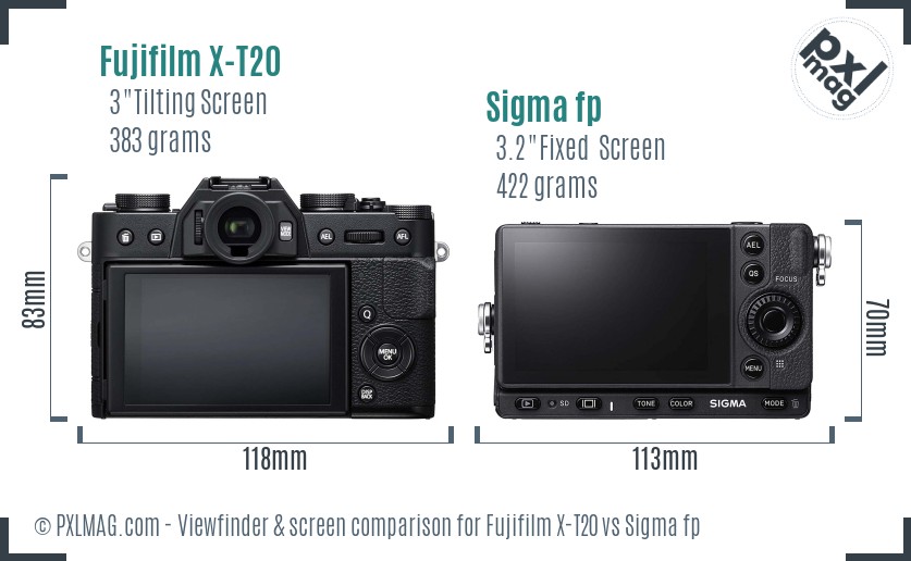 Fujifilm X-T20 vs Sigma fp Screen and Viewfinder comparison