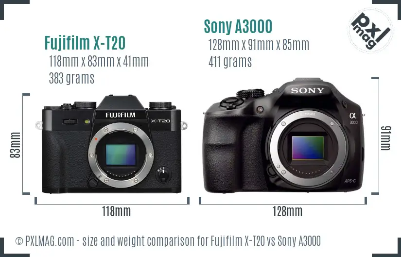 Fujifilm X-T20 vs Sony A3000 size comparison