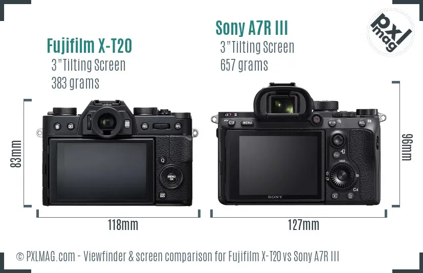 Fujifilm X-T20 vs Sony A7R III Screen and Viewfinder comparison